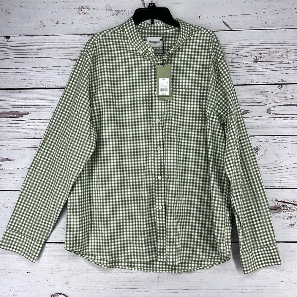 Men’s Every Wear along Sleeve Button Down Shirt Goodfellow & Co Green XXL NWT